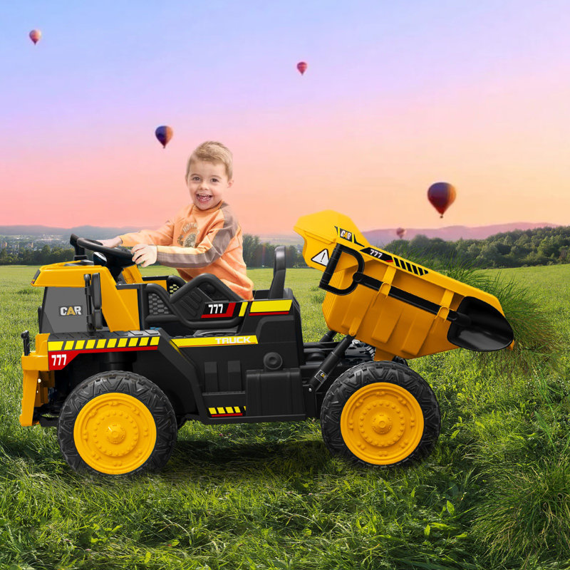 ANPABO 12V Ride on Dump Truck with Remote Control,Electric Dump Bed, Ride on Car for Kids,EVA Tires, Yellow