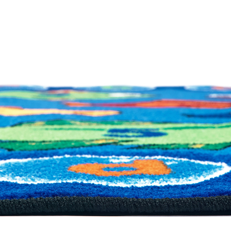 Oval Blue Synthetic Kids Non-slip Stain-resistant Rug 6' x 9'