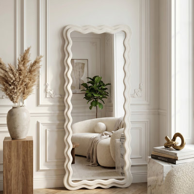 Miroir pleine grandeur, miroir mural de 68,8 po x 25,6 po, miroir de plancher en bois enveloppé de flanelle, miroir ondulé irrégulier