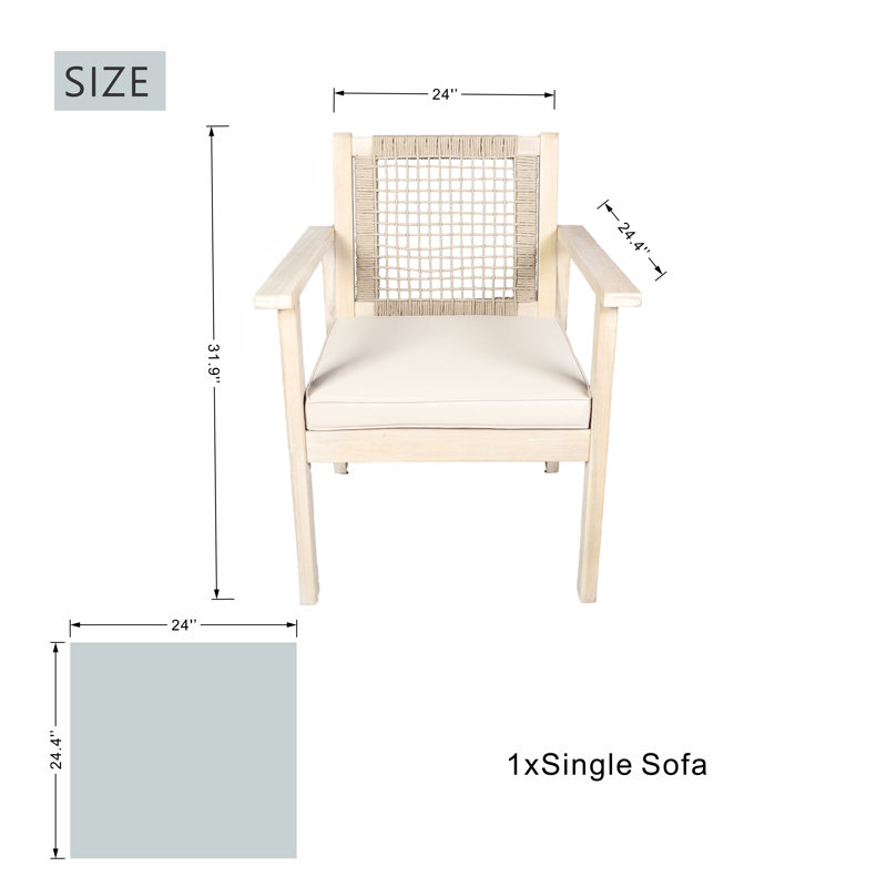 Avah 2pcs Acacia Wood Patio Outdoor Single Sofa With Beige Cushions