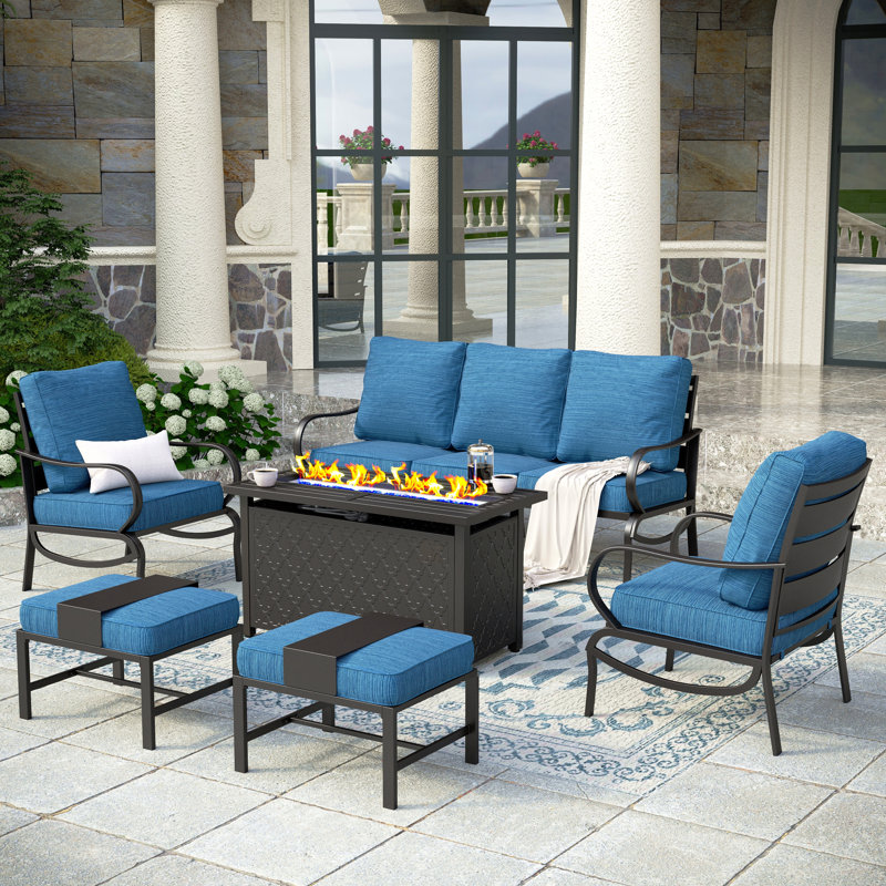 Tapasi Outdoor Patio Conversation Furniture Set, Peacock Blue, Yes