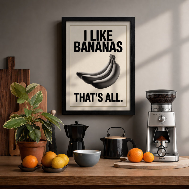 I Like Bananas Typography - Framed Print, A1 - 84.1 x 59.4 cm, Black