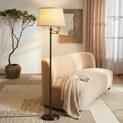 Caden 62 in. Mid-Century Modern Extendable LED Floor Lamp with Fabric Drum Shade