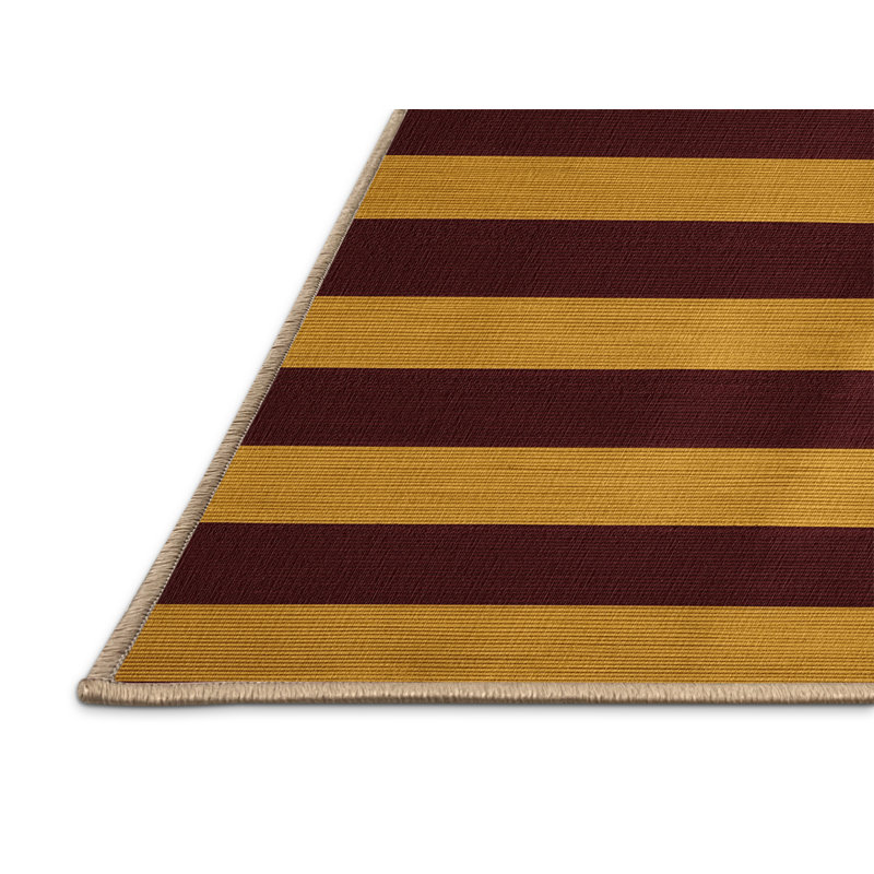 Tapis brun à rayures horizontales lavable à la machine, Carré 7 pi