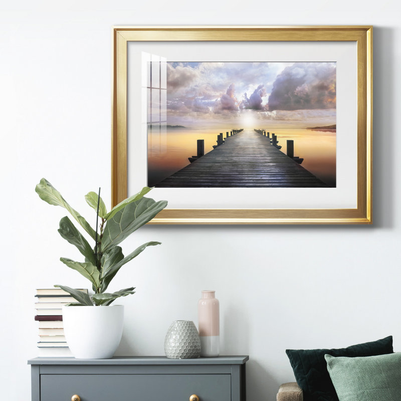 Toile encadrée de qualité supérieure Blue Way - prête à être accrochée, H 26,5 po x l 36,5 po x P 1 po, Cadre doré, Blanc