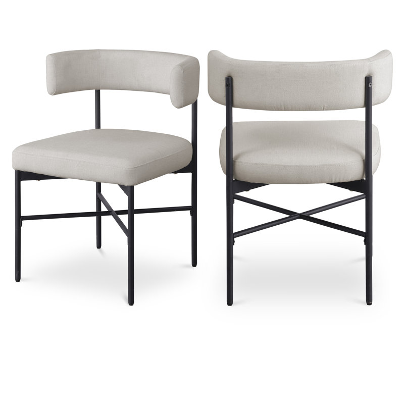 Klaidi Linen Textured Fabric Dining Chair, Beige Linen Textured Fabric, Matte Black