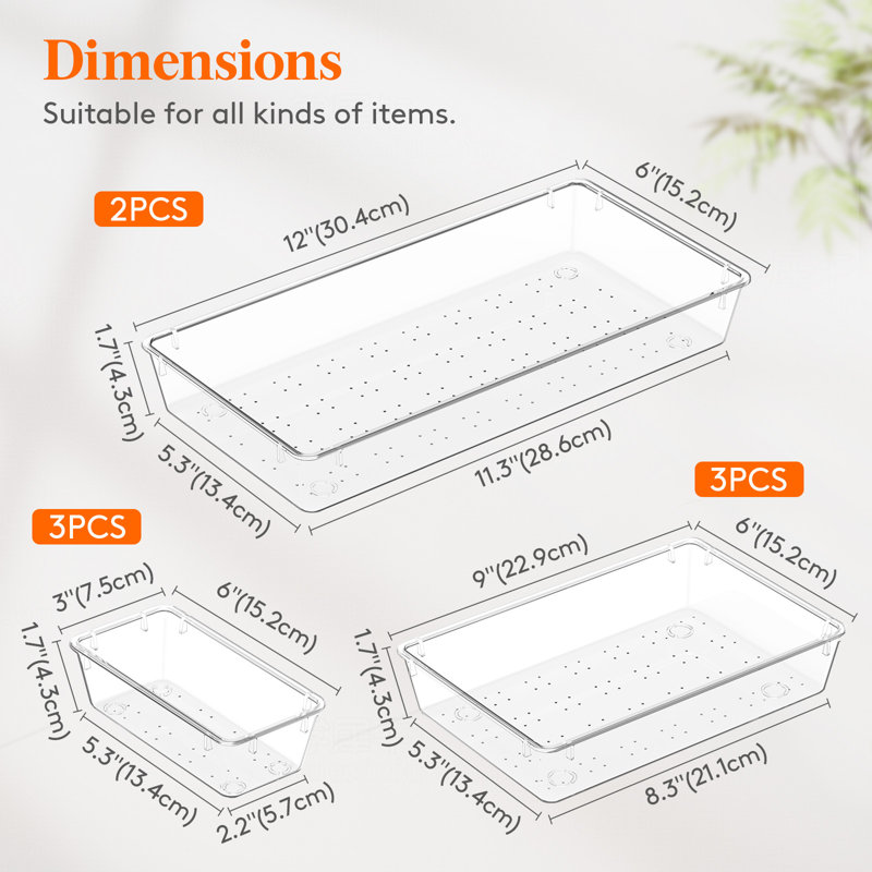 8 grands organisateurs de tiroir de salle de bain, 3 tailles de plateaux de rangement en plastique transparent pour le maquillage, ustensiles de cuisine, accessoires de meuble-lavabo dans l'organisation de la salle de bain / bureau / commode