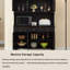 Tall Solid Wood Sideboard in Black with Arched Glass Doors, Vintage Two-Tier Storage Cabinet-421655739