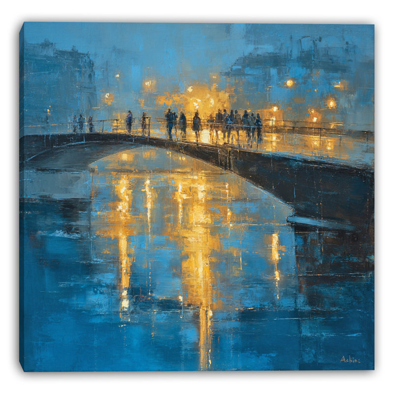 Toile tendue dorée sur la seine, H 20 po x l 20 po
