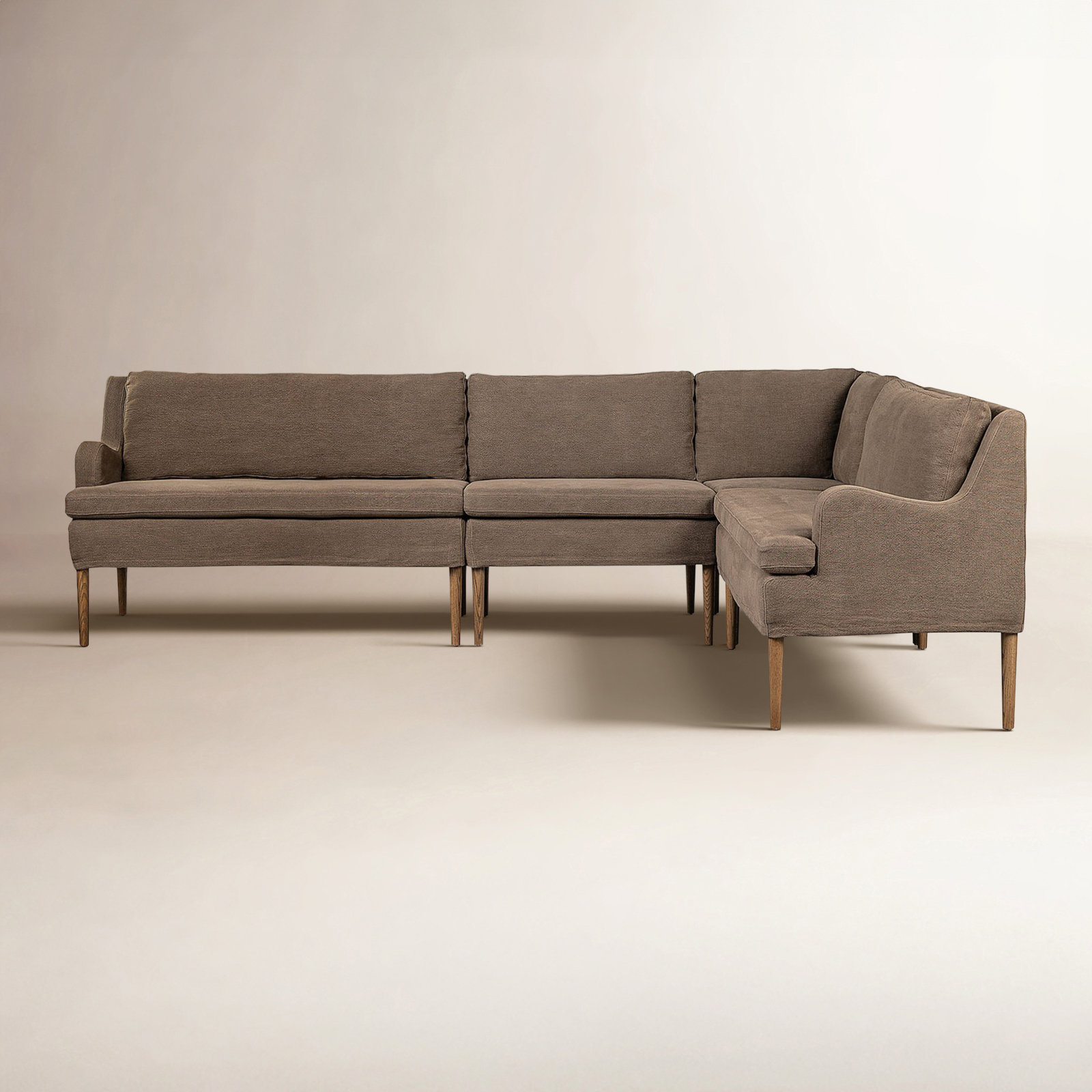 Aurelia Dining Banquette, Broadway Coffee Linen, Right Hand Facing, 34.5" H x 99" W x 76" D