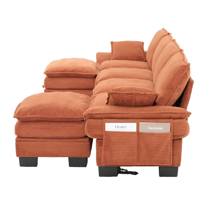 Canapé modulaire modulaire Cloud, L 129,92 po, Velours côtelé orange