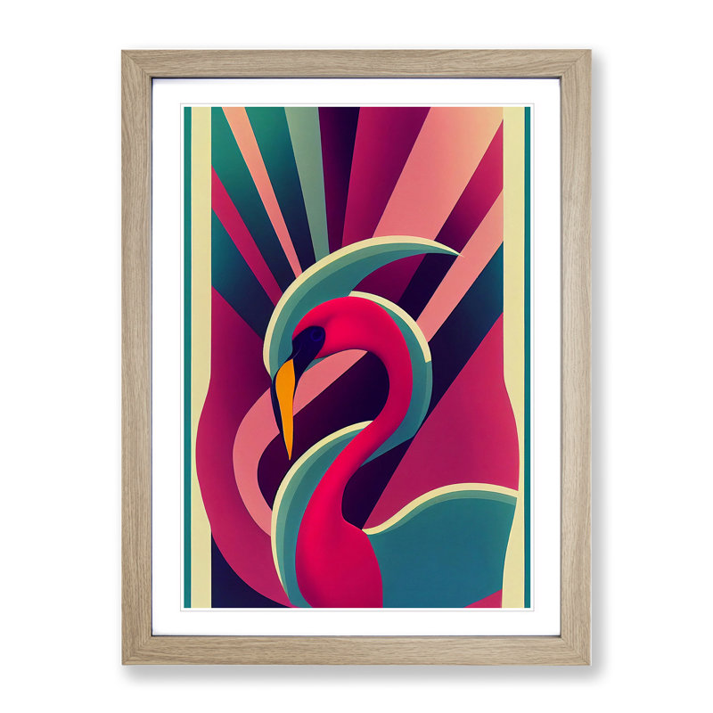 Modern Flamingo Abstract - Framed Print, 46cm H x 34cm W x 2cm D, Oak
