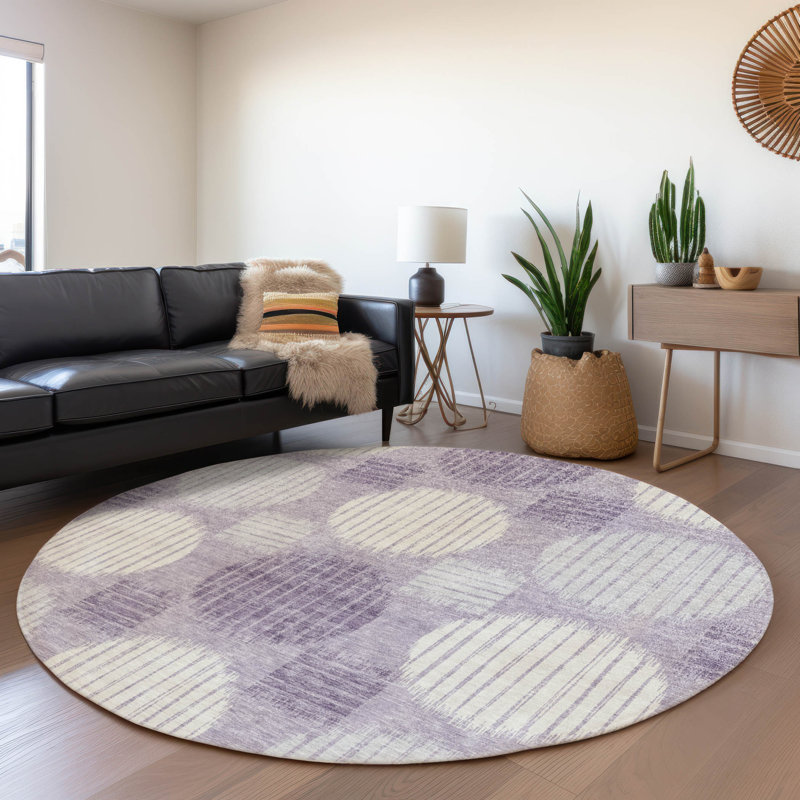Premium Machine Washable Prisco Purple Rug, Round 8'