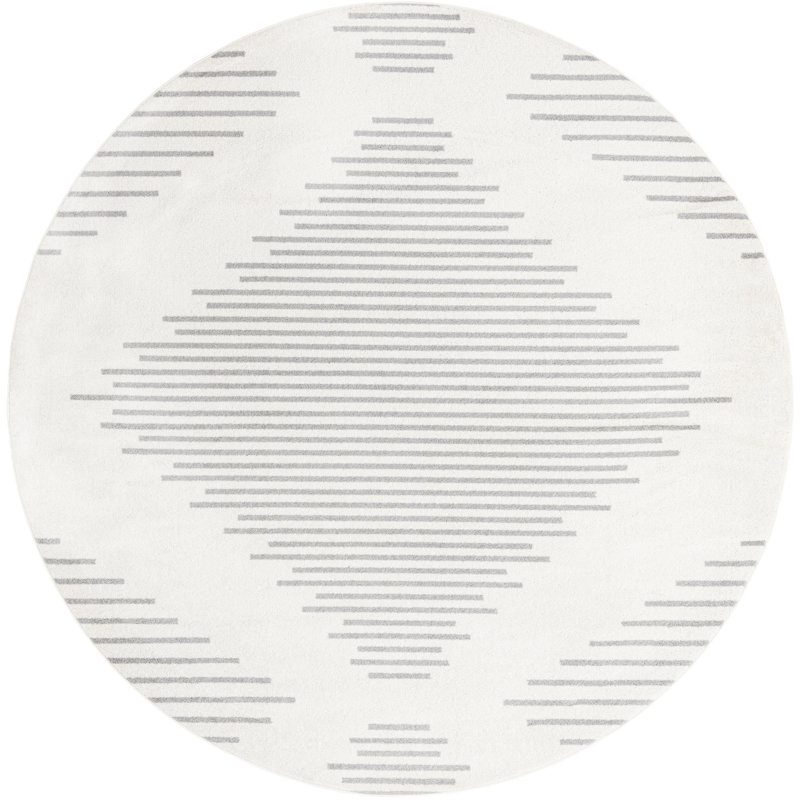 Tapis gris / ivoire en polypropylène tissé à la machine Laidy, Rond 9 pi 10 po