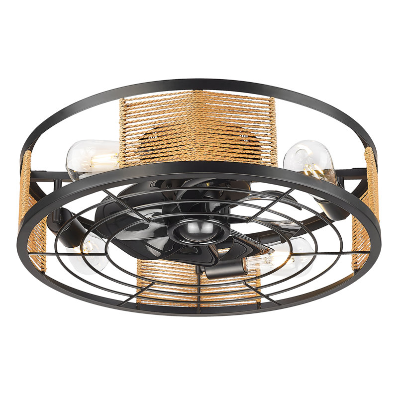 20" Farmhouse Caged Ceiling Fan Featuring A Fabric Style Light Kit And Remote Control.