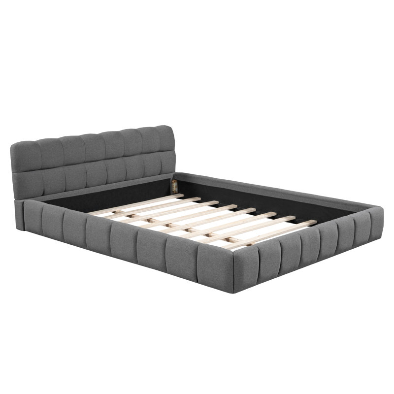 Lit plateforme tapissier Marcene, Gris