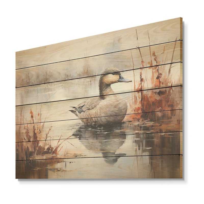 Misty Marsh Duck III - Duck Animal On Wood Print, 34" H x 44" W x 0.78" D