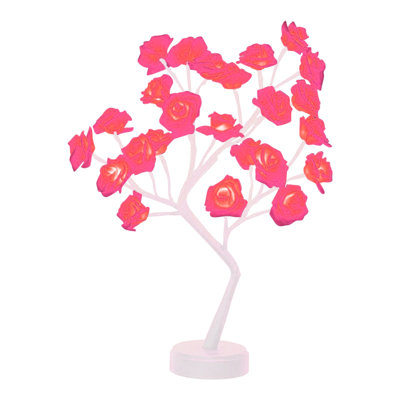 Night Light Rose Flower Table Tree Light 24 LEDs Desk Top Bonsai Lighted Tree Battery Operated USB Plug Powered Tree Table Lamp Rose Flower Desk Tree Lamp For Home Party We