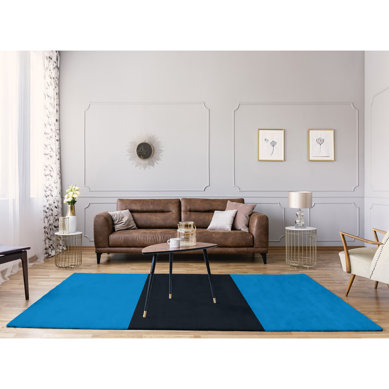 Tapis à rayures en poly-bleu de caroline de football, Rectangle 9 pi x 12 pi