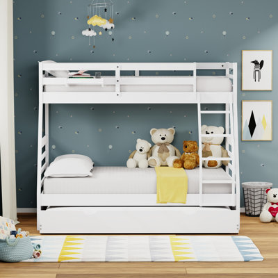 Kinsella Solid Wood Twin Over Full Bunk Bed, Hanging Nightstand, and Trundle
