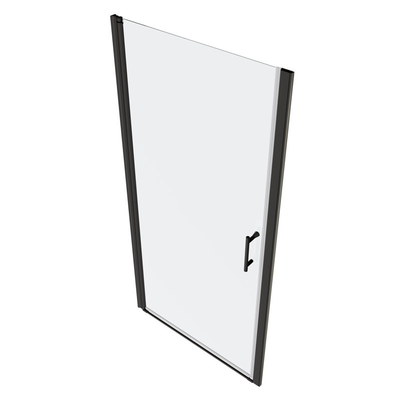 Matte Black Shower Door With 1 3/8" Adjustment And Universal Pivot. 1/4" Tempered Clear Glass, 36000 Open/Close Tests, Leakage, Easy Install, , Fits 28-29 3/8 Adjustment, Times Tested, Installation,