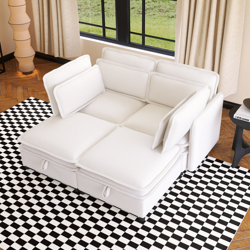 Double-Layer Cushion Modular Sofa, Beige