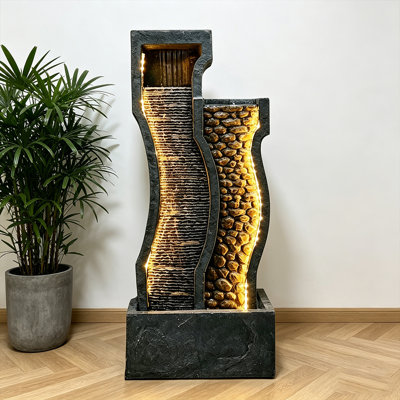 Fontaine de sol à cascade DEL de 85 cm de haut avec pierres et lumières – Décoration cascade intérieure/extérieure, cadeau idéal pour les fêtes et une pendaison de crémaillère, pour une ambiance zen et relaxante sur votre terrasse ou dans votre jardin.