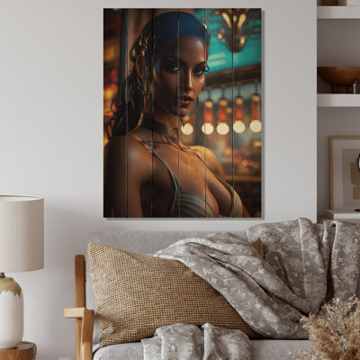 Lush Young Woman - Woman Sensual Print on Natural Pine Wood