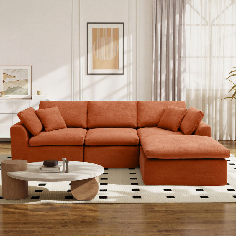 Ensemble de salon modulaire en forme de L avec repose-pieds Comfy Boneless, Brun