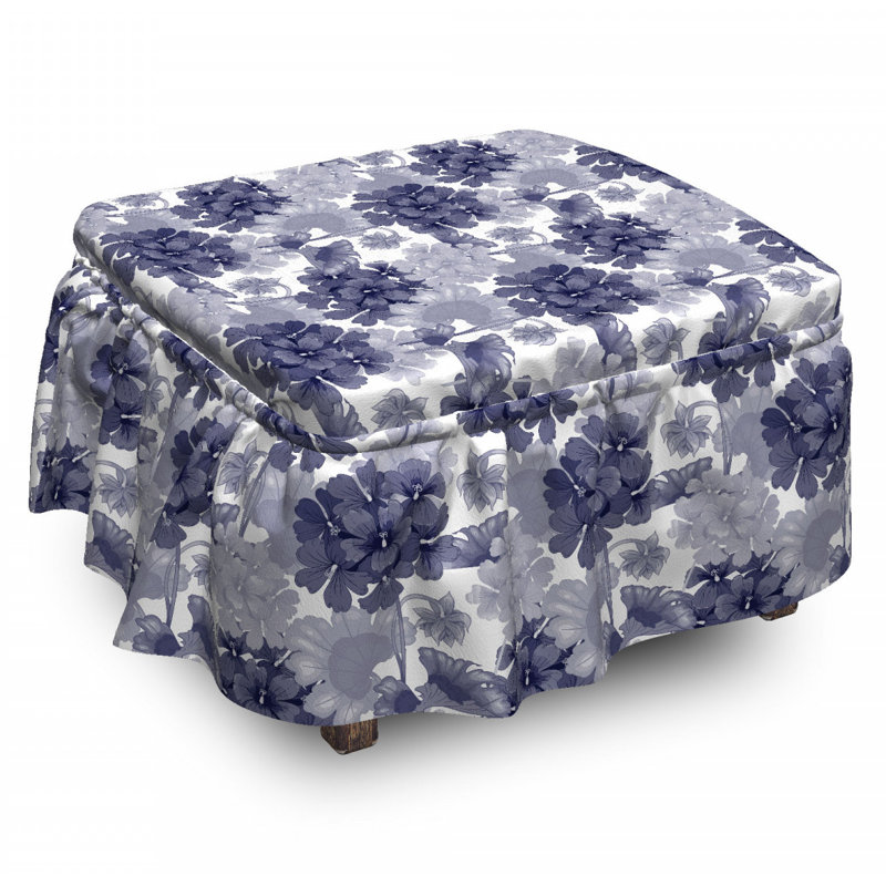 Housse pour repose-pieds à coussins carrés, Bleu / gris floral 3