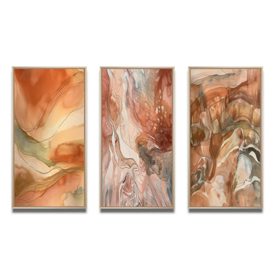 " Chocolate Dreams Terra Cotta Abstract " 3 - Pieces
