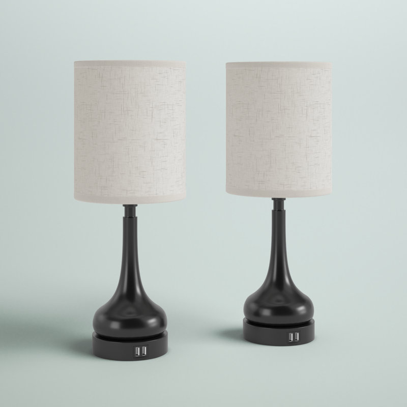 Ensemble de 2 lampes de chambre à coucher à commande tactile Trombetta pour salon avec 2 ports de chargement USB, Noir