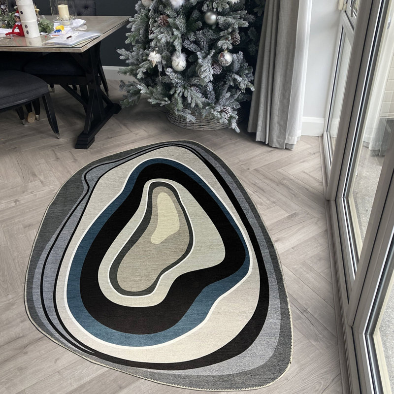 Tapis tissé asymétrique à motif abstrait, Nouveauté 4 pi 7,12 po x 6 pi 6,74 po