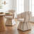 Upholstered Swivel Vanity Chair- Modern Accent Chair for Makeup Room, Beige-1716463746