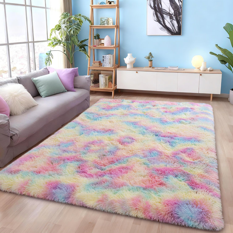 Tie-Dyed Rainbow Fluffy Rugs for Living Room, Non-Slip Area Rugs Shag Carpet for Nursery Kids Play Room Dorm Office Indoor Modern Plush Carpets