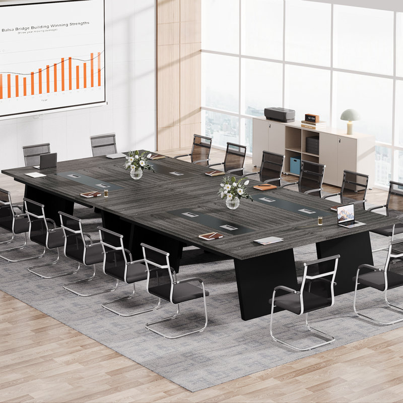Table de conférence de 8 pi, table de réunion de bureau moderne, Grey 