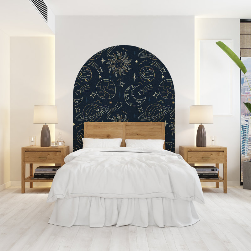 Adhésif décoratif espace sur le thème de l'espace - Planètes, soleil, étoiles et ciel nocturne - Cosmic Home Decor for Kids, chambre à coucher, chambre de bébé - tête de lit 615DLU