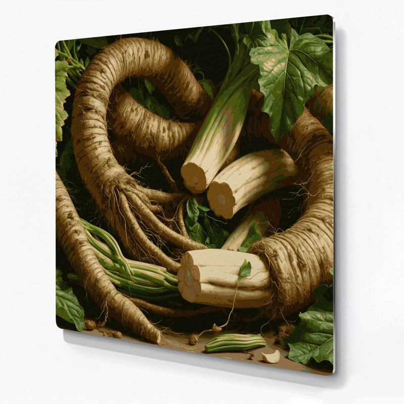 Légumes, art mural brun en métal Yuca, H 16 po x l 16 po