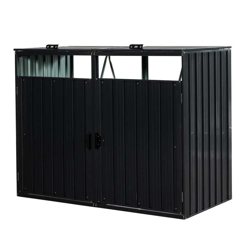 Remise pour bac d'extérieur avec poignées en plastique noir - 2 poubelles de 61,41 po de profondeur