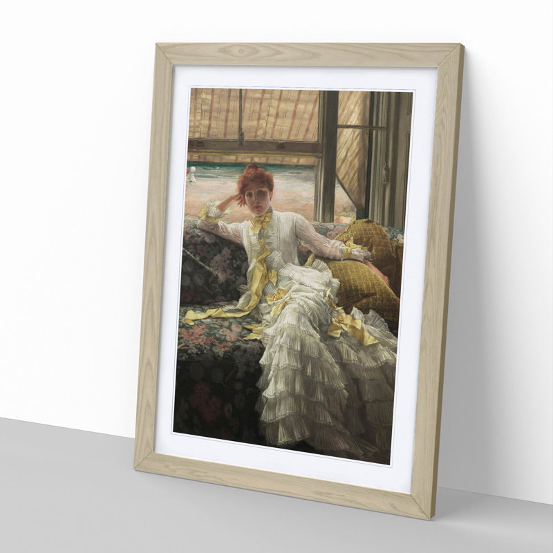 Lady at the Seaside by James Tissot - Picture Frame Painting, 36cm H x 27cm W x 2cm D, Oak Framed