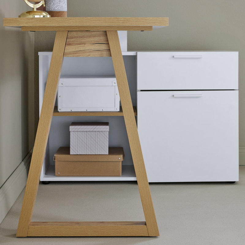 120Cm W L Shaped Writing Desk, White/Oak