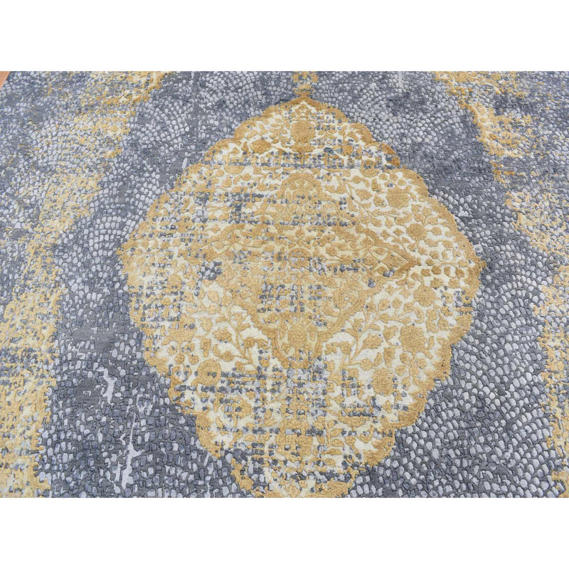Tapis gris en laine / soie noué à la main 9 pi x 11 pi 10 po C996B1B25DBD44078DA8D98E9EA9E5DB
