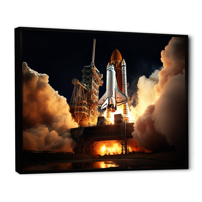 Space Shuttle Captivating Night Launch II - Space Shuttle Canvas Art Print, H 12 po x l 20 po x P 1 po, Cadre flottant noir