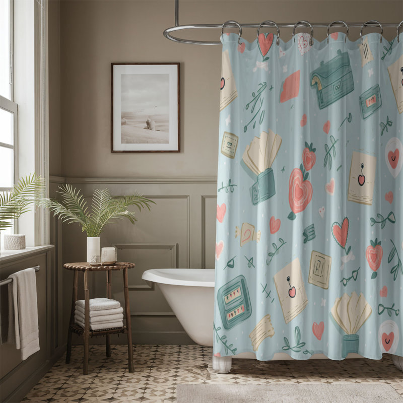 Rideau de douche Retro Love - Premium 183, H 74 po x l 71 po