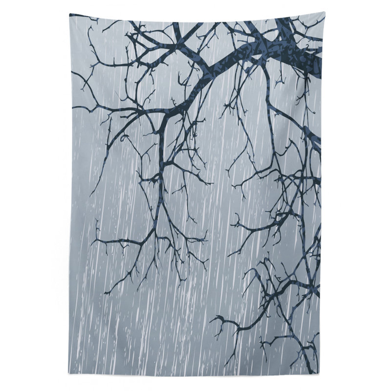 Grey Tablecloth, Illustration Of Bare Branches In Winter Cold Weather Stormy Day Design Art Print, Rectangular Table Cover For Dining Room Kitchen Decor, 60" X 90", Grey