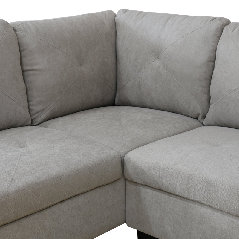 Halid Wide Sofa & Chaise with Ottoman, Left Hand Facing, Light Gray Microfiber