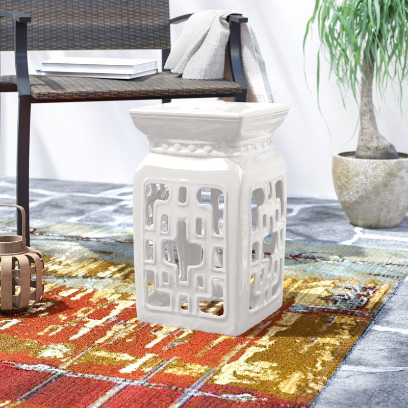 Amedee Ceramic Accent Stool, Cream