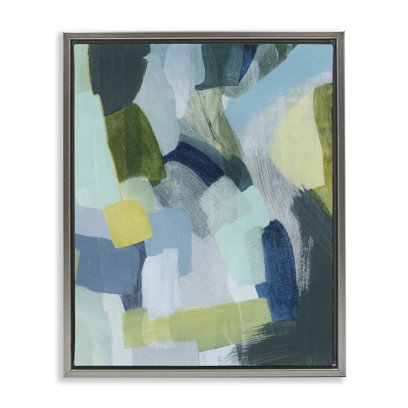 «Layered Green Paint Strokes», art mural par Grace Popp, Cadre flottant gris lustré, H 21 po x l 17 po x P 1,7 po