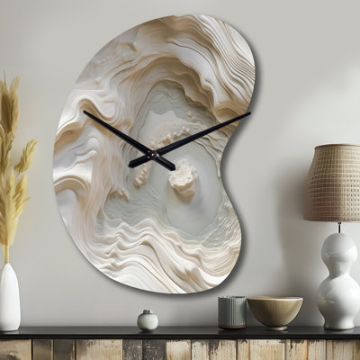 Cream Spiral Nebula II - Abstract Spirals Unique Shape Metal Wall Clock, Cream Asymmetrical Clock Print