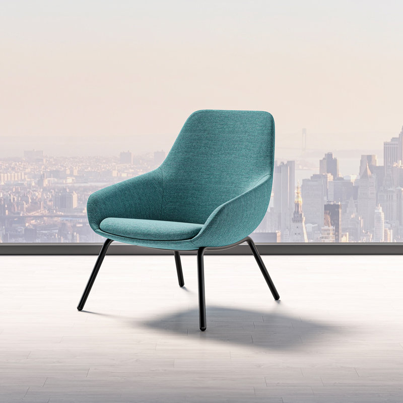 Lilly Upholstered Lounge Chair from 9to5 Seating, Black, Blue Polyester Blend